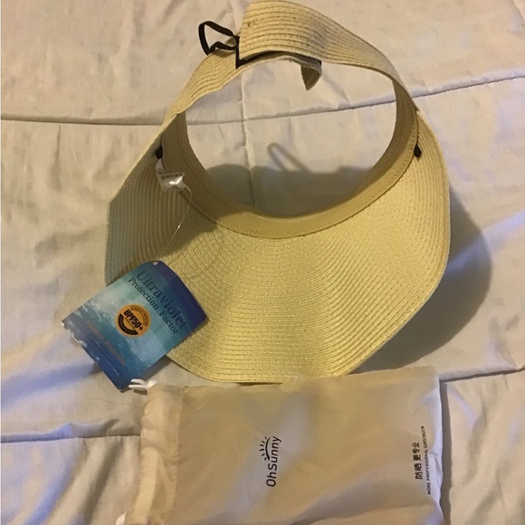 Oh Sunny tan foldable visor hat with carryon bag NWT - Picture 5 of 8